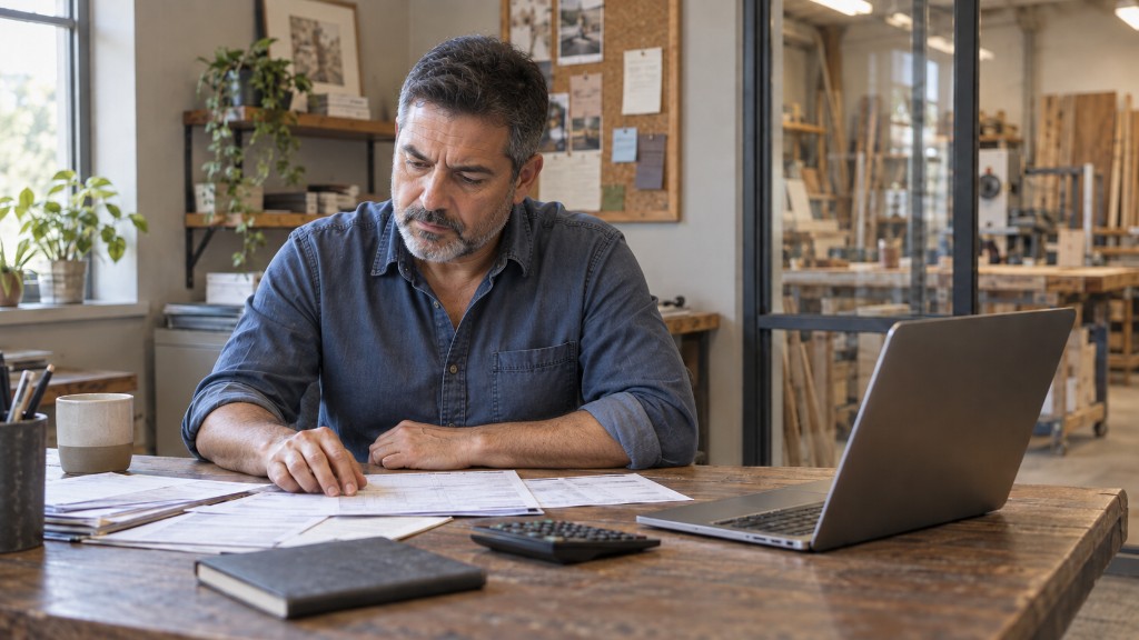 Business owner reviewing financial documents